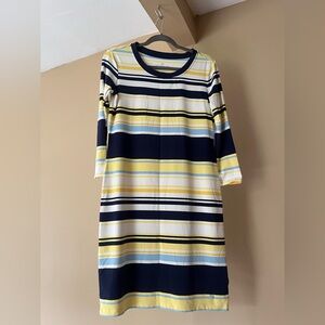 Blue + yellow striped Southern Tide mini dress. ☀️🌊👗